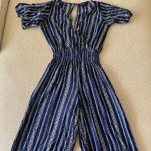 Derek Heart Blue and White Patterned Jumpsuit